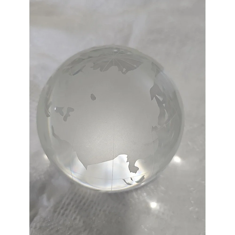Vintage World Globe Paperweight Clear Frosted Glass Ball 3